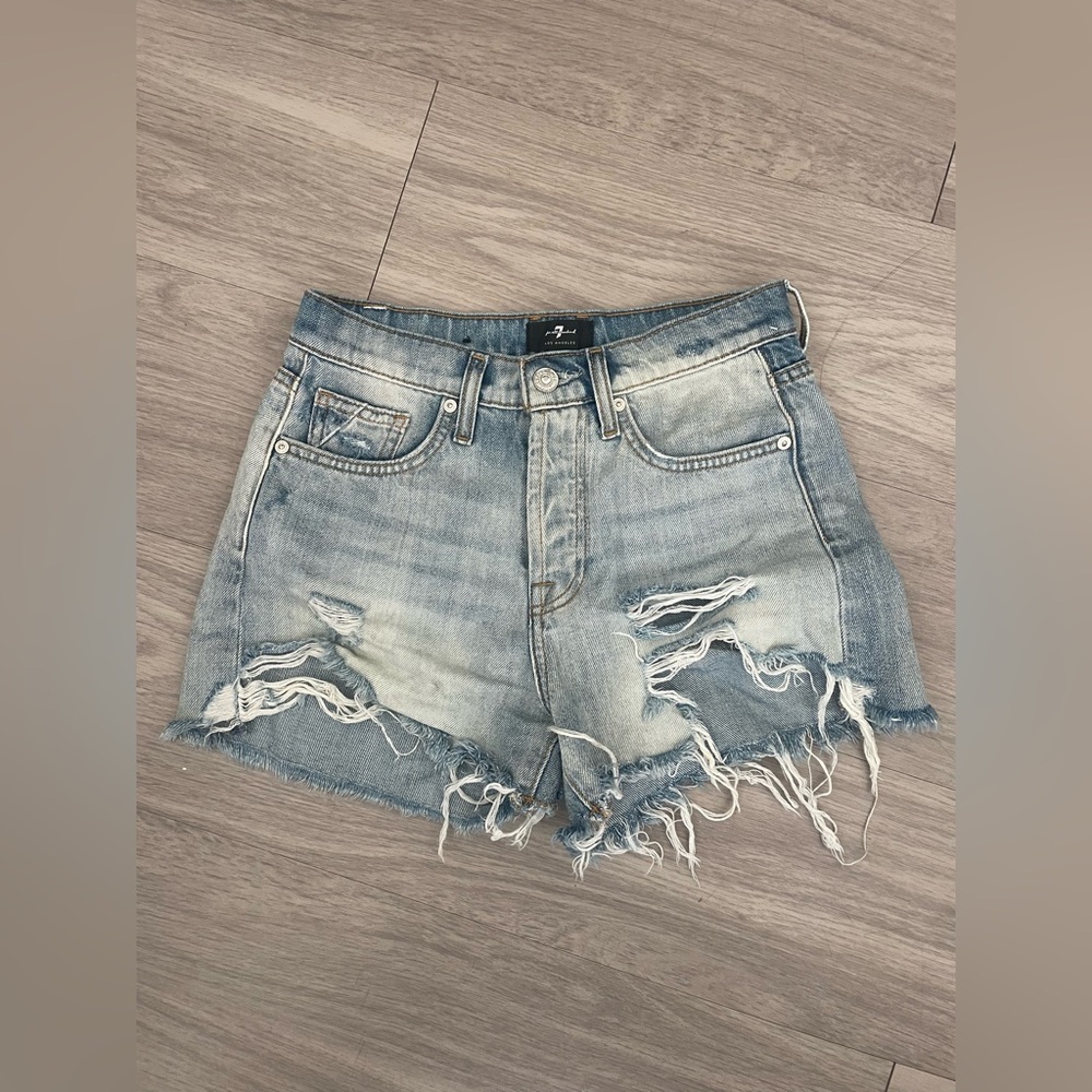 7 For All Mankind Distressed Blue Jean Shorts